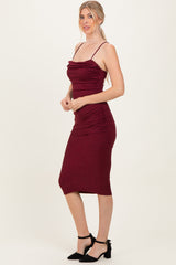 Burgundy Glitter Ruched Midi Dress