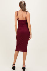 Burgundy Glitter Ruched Maternity Midi Dress