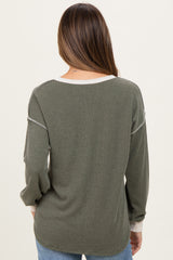 Olive Textured Rib Bubble Sleeve Maternity Henley