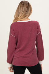 Burgundy Textured Rib Bubble Sleeve Maternity Henley