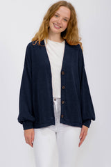 Navy Knit Button Front Cardigan