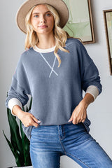 Navy Textured Rib Relaxed Fit Maternity Pullover Top