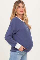 Navy Textured Rib Relaxed Fit Maternity Pullover Top