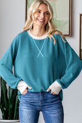 Teal Textured Rib Relaxed Fit Maternity Pullover Top