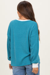 Teal Textured Rib Relaxed Fit Maternity Pullover Top