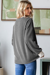 Charcoal Textured Rib Relaxed Fit Pullover Top