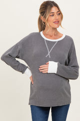 Charcoal Textured Rib Relaxed Fit Maternity Pullover Top