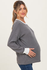 Charcoal Textured Rib Relaxed Fit Maternity Pullover Top