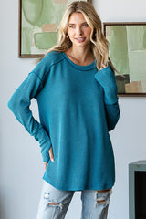 Teal Textured Rib Thumb Hole Long Sleeve Top