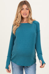 Teal Textured Rib Thumb Hole Maternity Long Sleeve Top