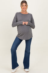 Charcoal Textured Rib Thumb Hole Maternity Long Sleeve Top
