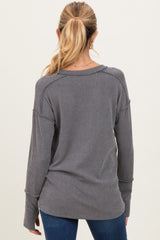 Charcoal Textured Rib Thumb Hole Maternity Long Sleeve Top