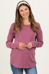 Magenta Textured Rib Thumb Hole Maternity Long Sleeve Top
