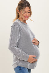 White Textured Rib Crew Neck Maternity Long Sleeve
