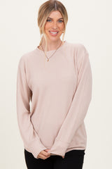 Beige Textured Rib Crew Neck Long Sleeve