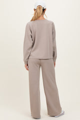 Beige Crewneck Pullover Pant Maternity Set