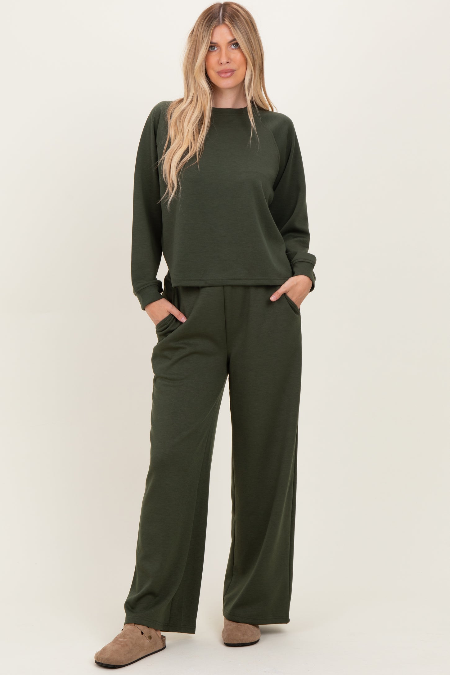 Olive Crewneck Pullover Pant Set