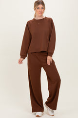 Brown Crewneck Pullover Pant Set