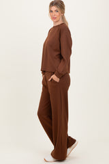 Brown Crewneck Pullover Pant Set