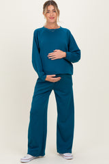 Deep Teal Crewneck Pullover Pant Maternity Set
