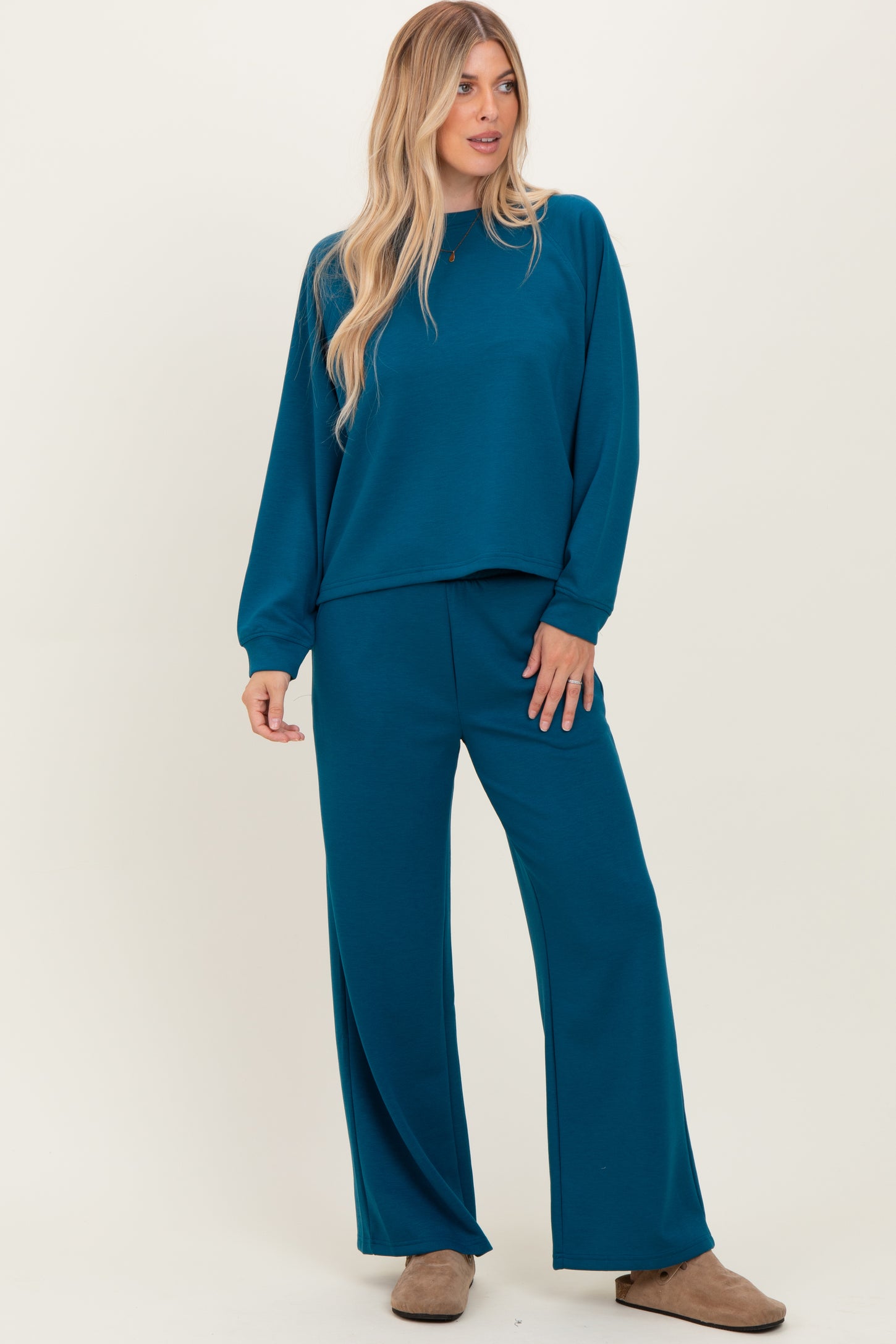 Deep Teal Crewneck Pullover Pant Set