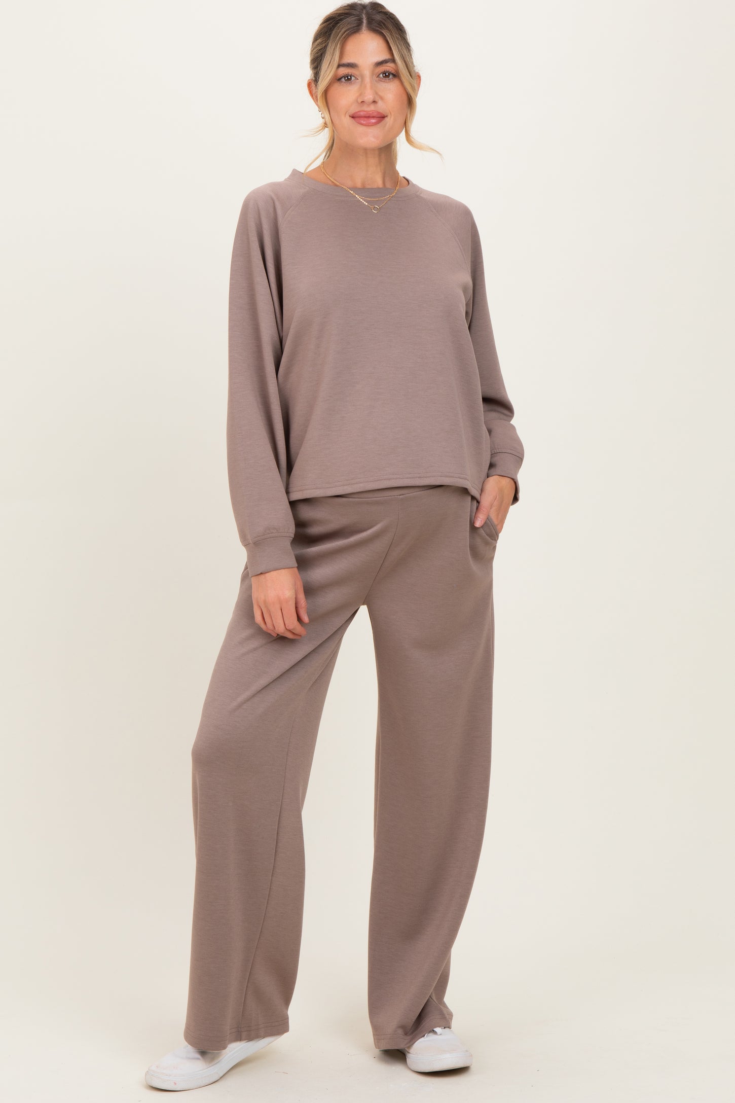 Mocha Crewneck Pullover Pant Maternity Set