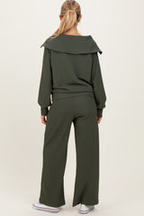 Olive Ribbed Half Zip Pullover Wide Leg Pant Maternity Set