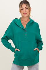 Forest Green Fleece Snap Button Maternity Hoodie