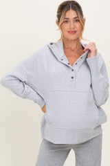 Heather Grey Fleece Snap Button Maternity Hoodie