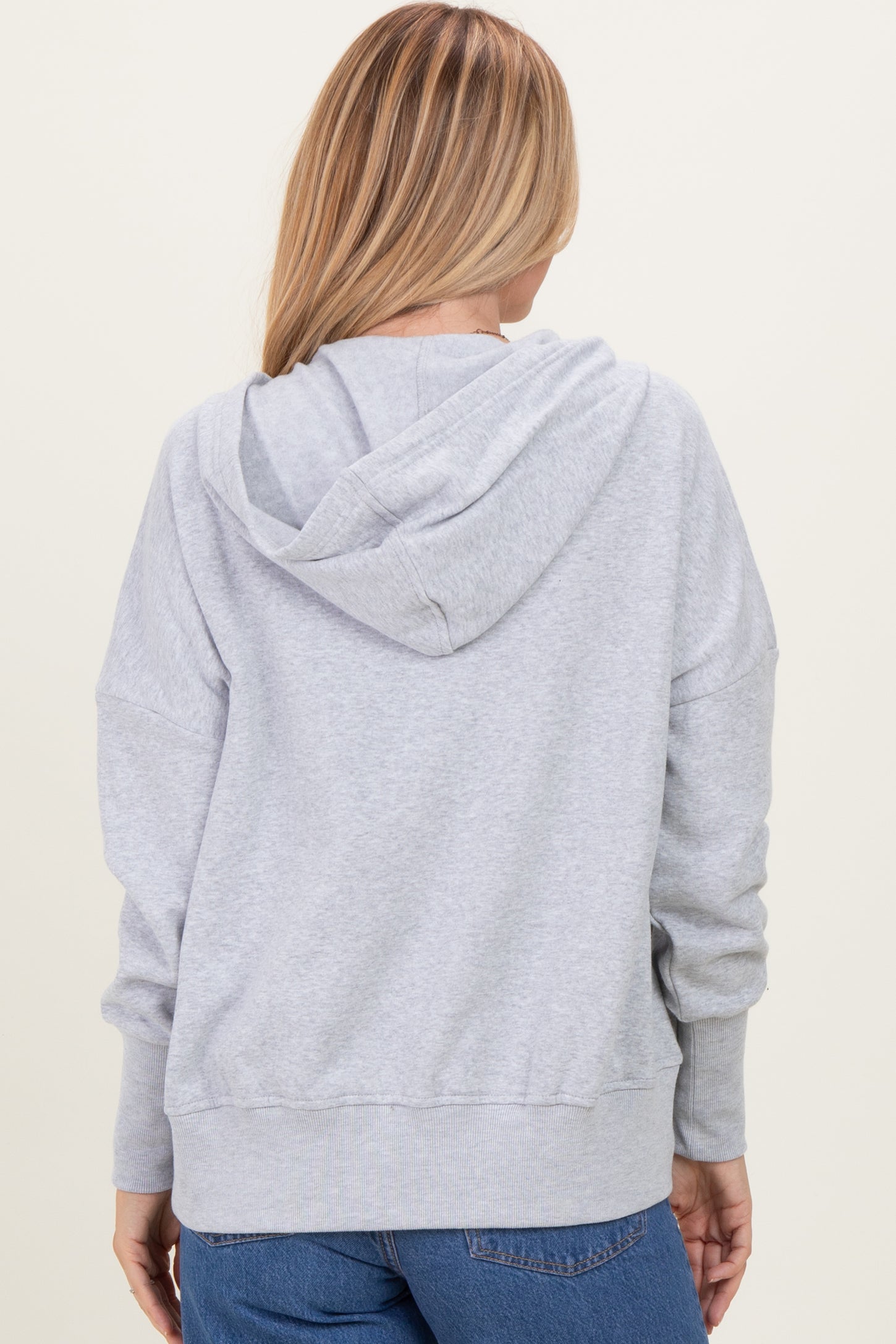 Heather Grey Fleece Snap Button Hoodie