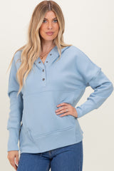 Light Blue Fleece Snap Button Hoodie