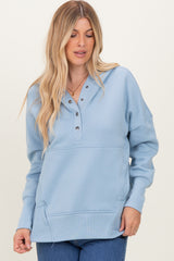 Light Blue Fleece Snap Button Hoodie