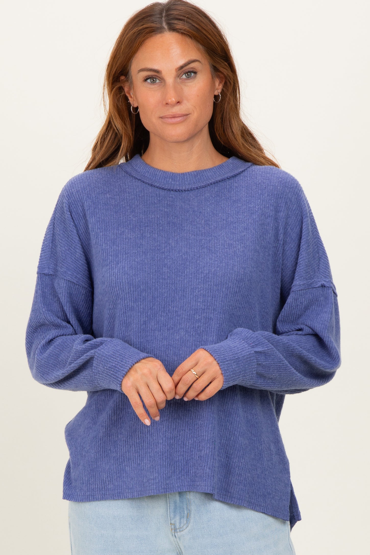 Periwinkle Brushed Ribbed Knit Pullover