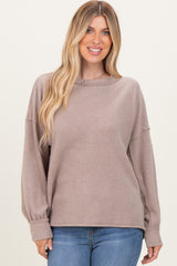 Beige Brushed Ribbed Knit Maternity Pullover