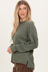 Olive Brushed Ribbed Knit Pullover