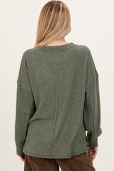 Olive Brushed Ribbed Knit Pullover