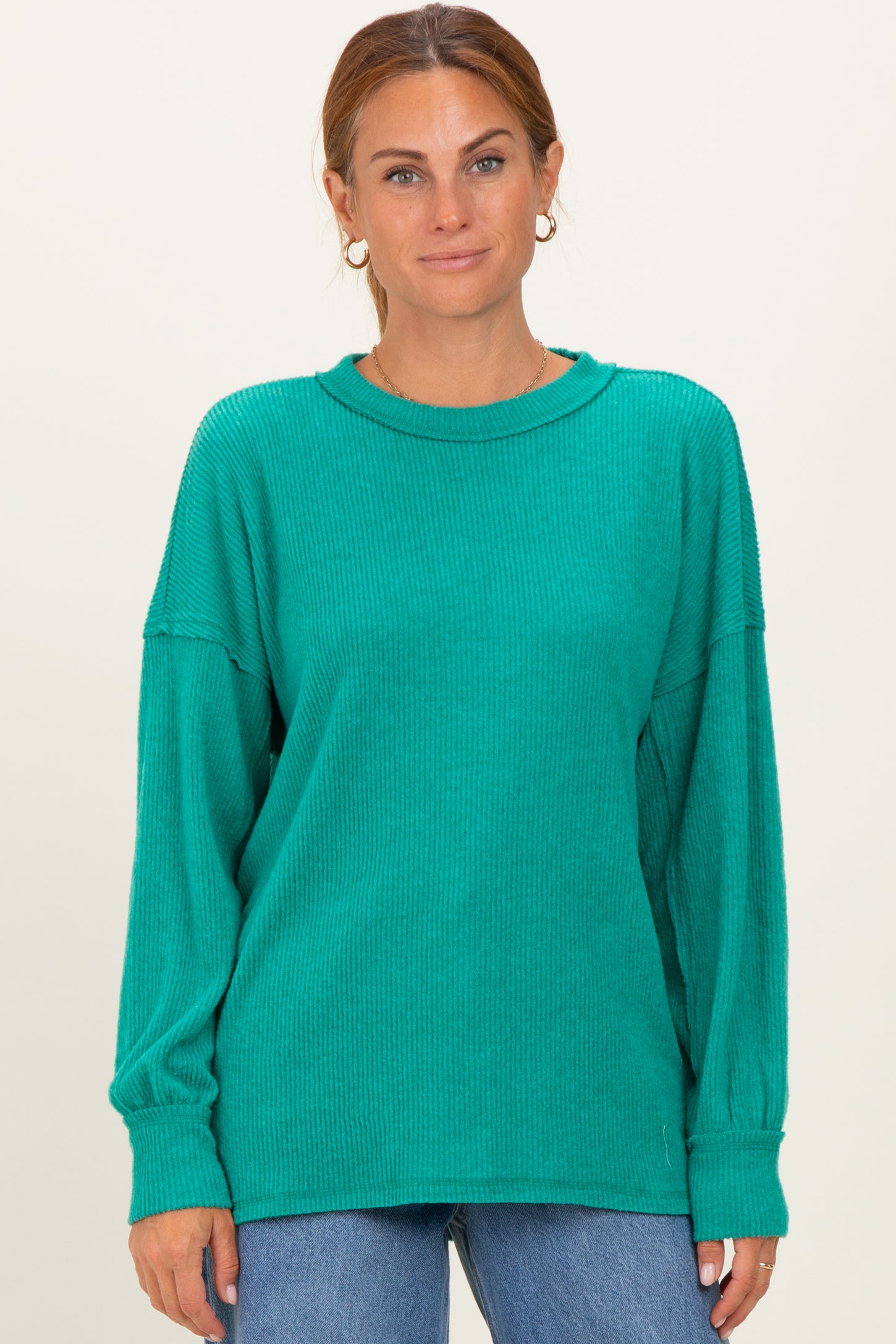 Green Brushed Ribbed Knit Maternity Pullover