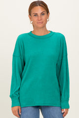 Green Brushed Ribbed Knit Pullover