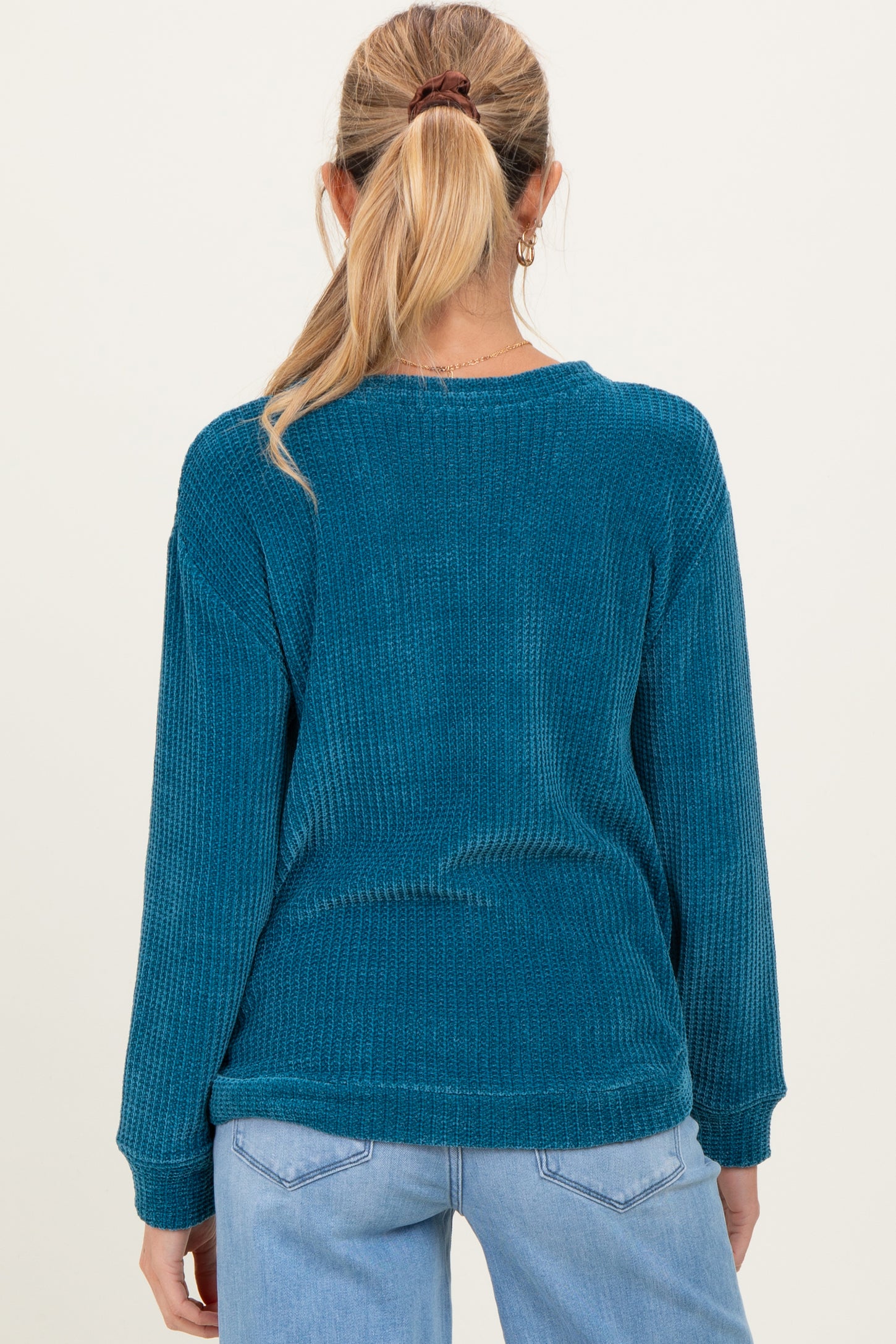 Teal Chenille Knit Maternity Sweater