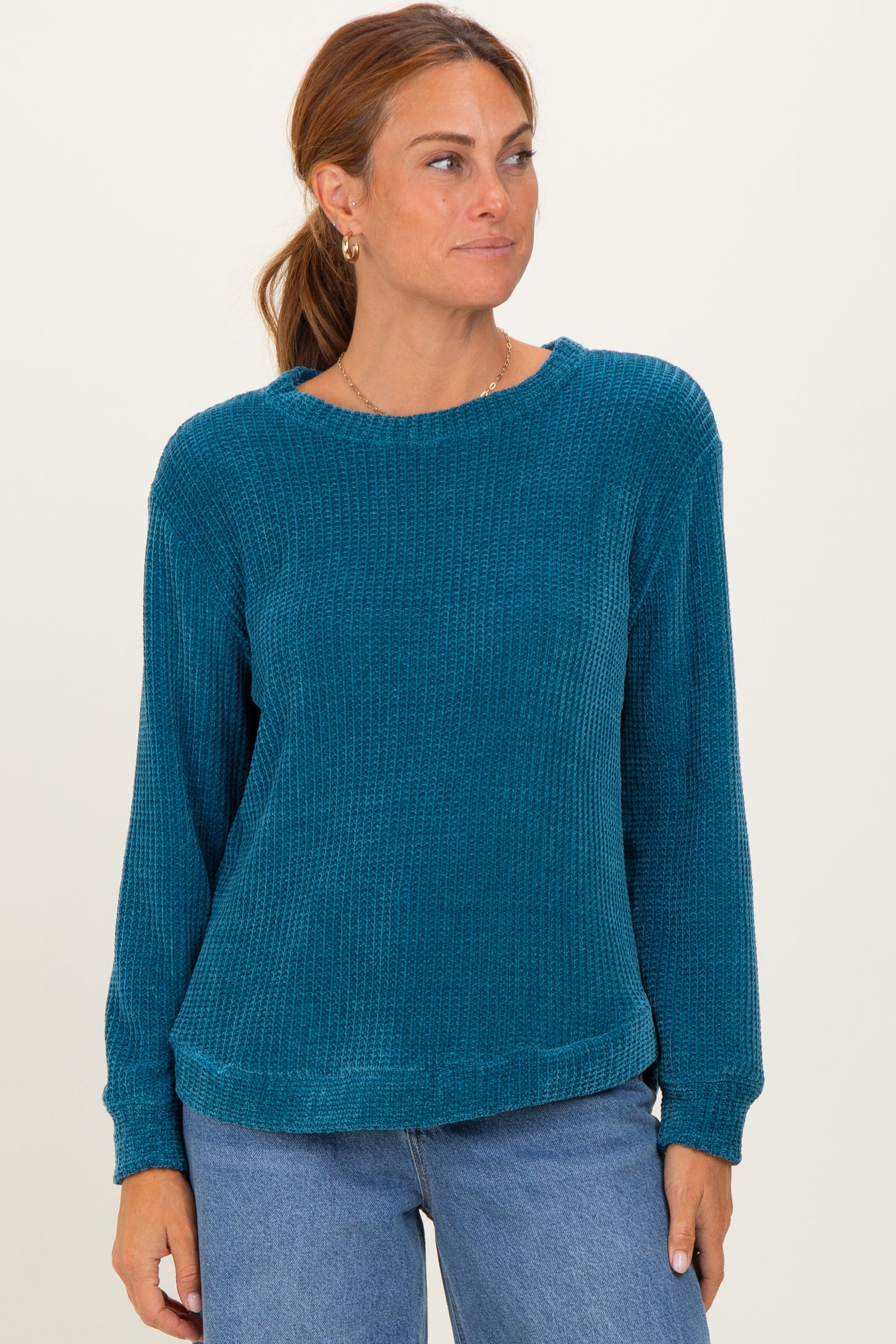 Teal Chenille Knit Maternity Sweater