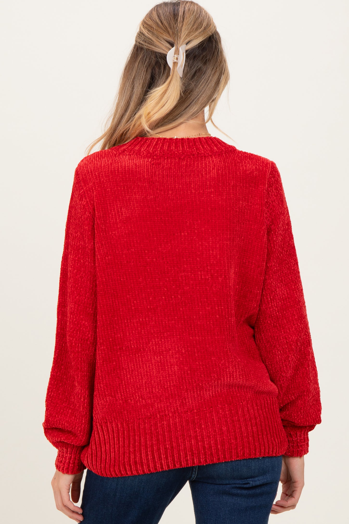 Red Chenille Knit Maternity Sweater
