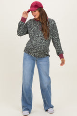 Sage Ribbed Animal Print Contrast Trim Maternity Pullover