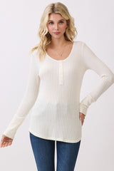 Cream Waffle Rib Knit Maternity Henley Top
