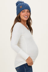 Cream Waffle Rib Knit Maternity Henley Top
