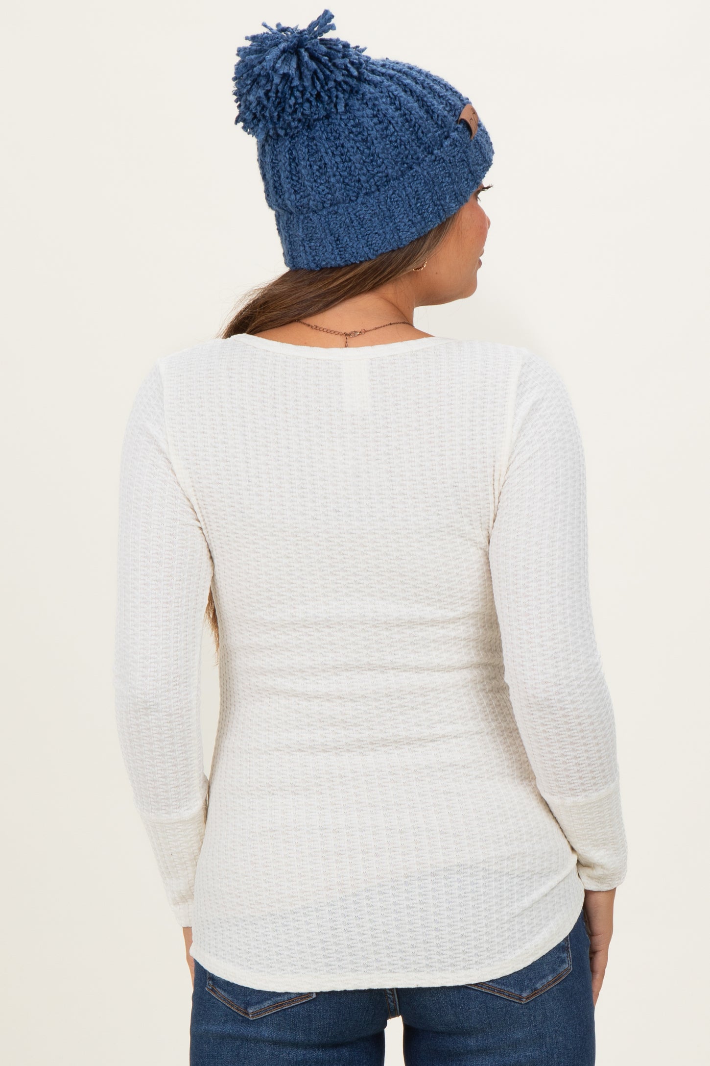 Cream Waffle Rib Knit Maternity Henley Top