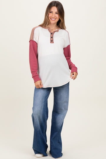 Burgundy Waffle Knit Colorblock Maternity Top