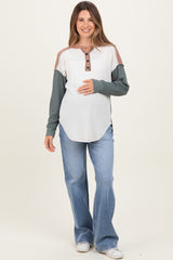 Olive Waffle Knit Colorblock Maternity Top