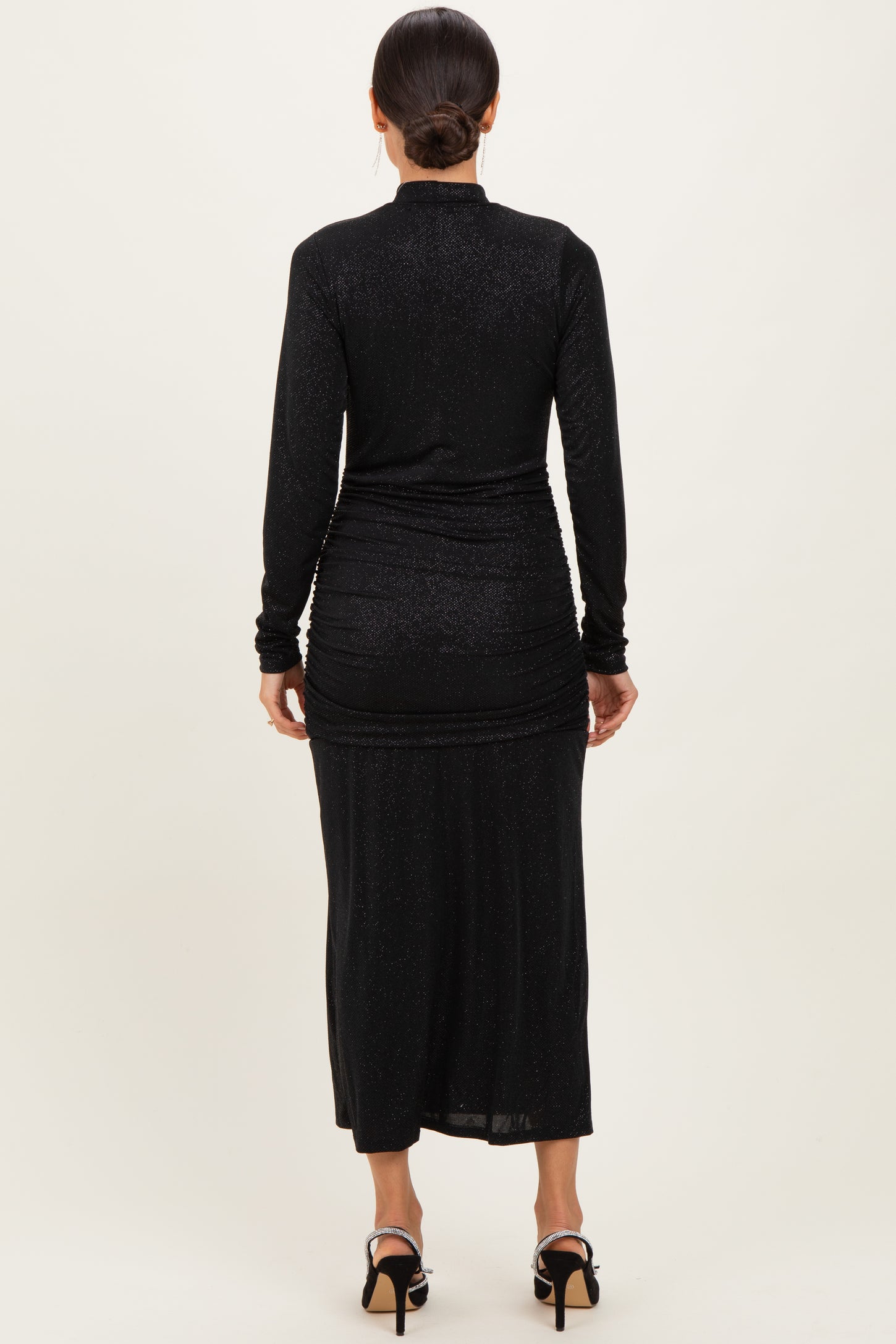 Black Sequin Long Sleeve Mock Neck Maxi Dress