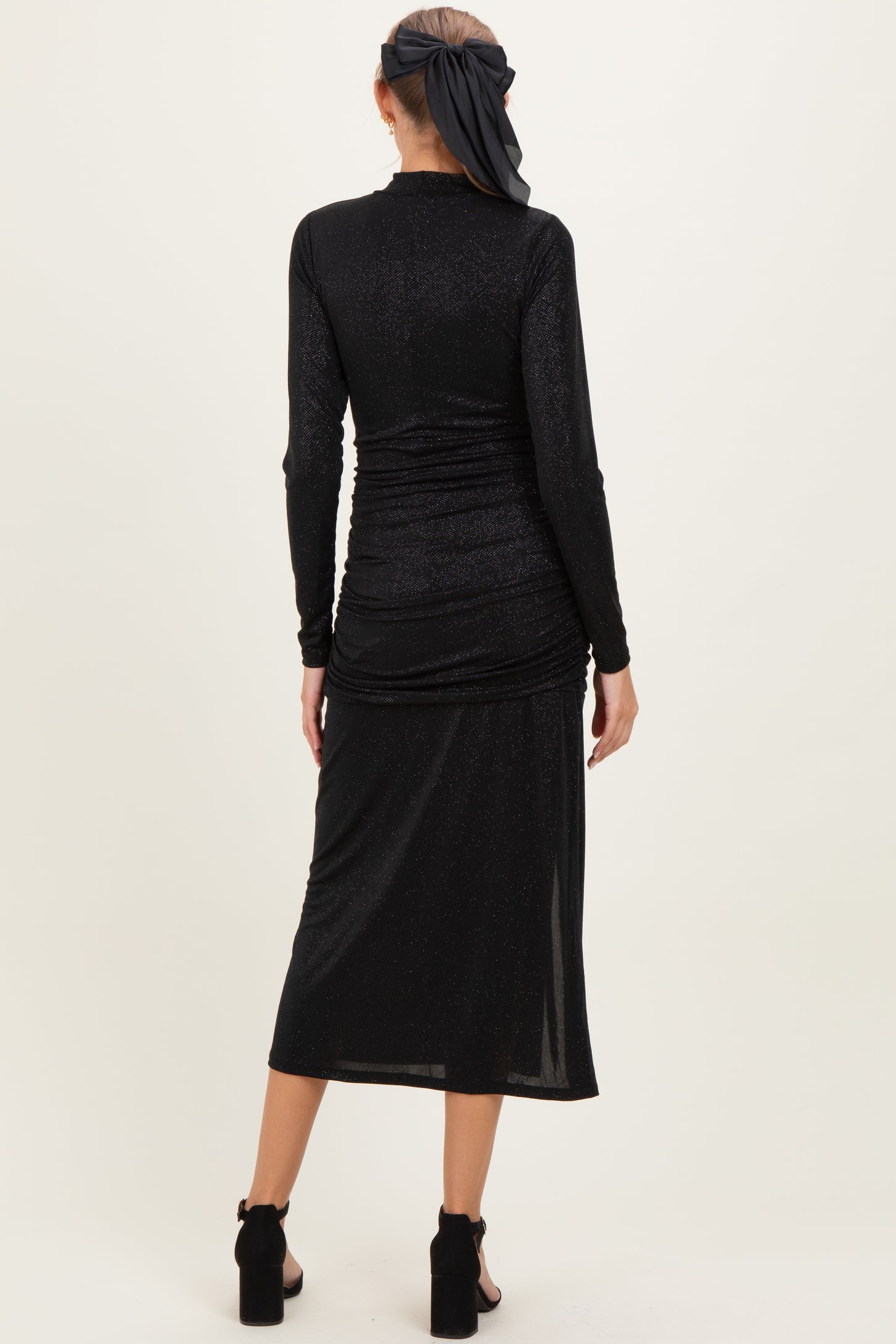 Black Sequin Long Sleeve Mock Neck Maternity Maxi Dress