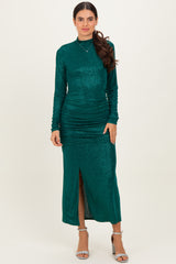 Green Sequin Long Sleeve Mock Neck Maxi Dress
